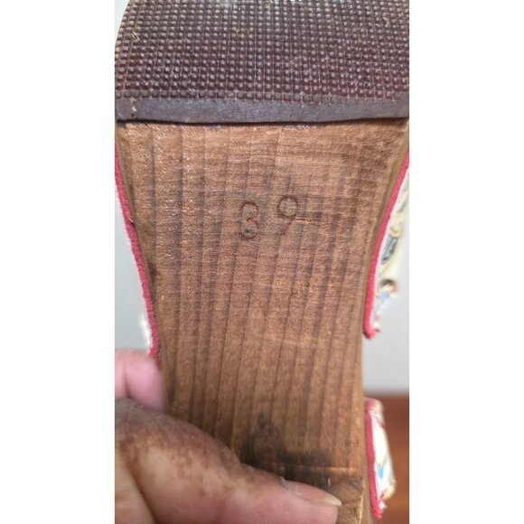 Sanita Women's 39 Mary Jean Inspired Wooden Platform Sandals Printed Straps & Re - Picture 8 of 9